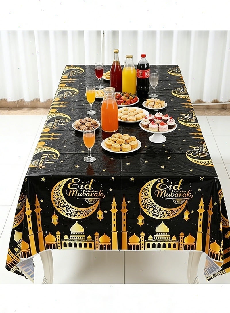 يواوليتي مفارش مائدة رمضان، 3 قطع زينة رمضان باللونين الأسود والذهبي، غطاء طاولة يمكن التخلص منه للاستخدام المنزلي - Image 3